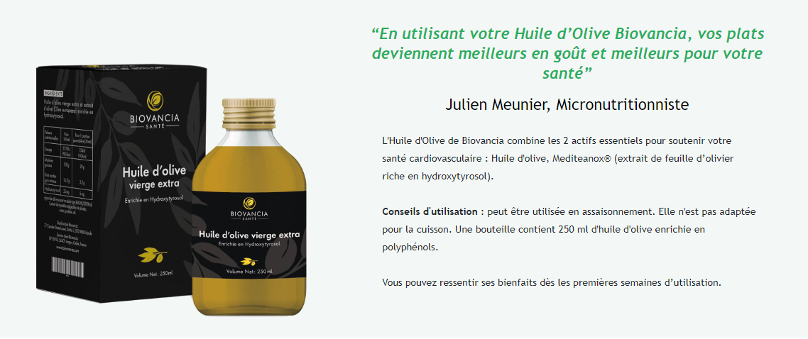Huile d'olive vierge extra biovancia avis