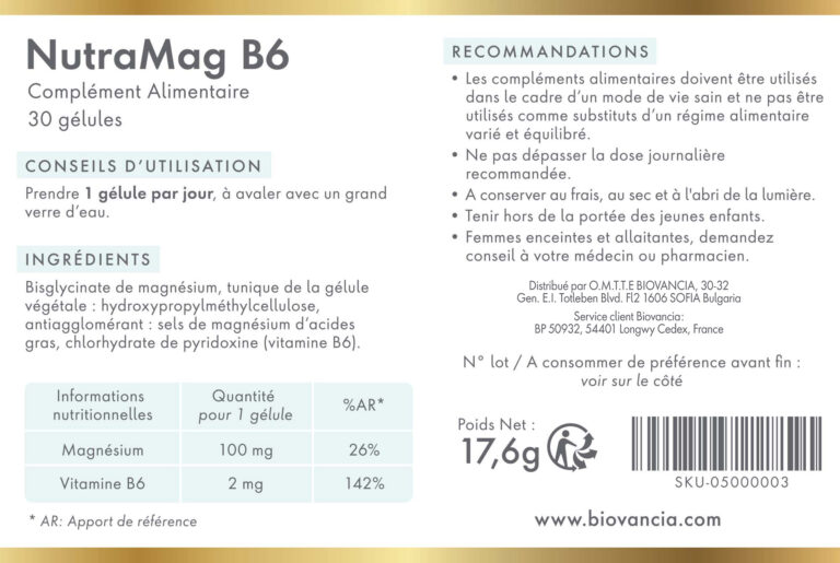 nutramag b6 étiquette
