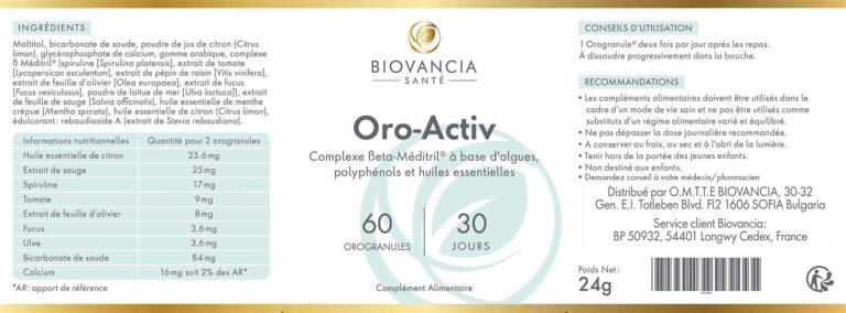 oro-activ étiquette