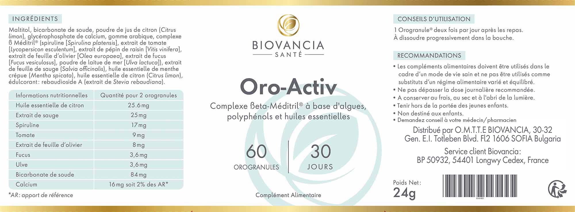 oro-activ étiquette