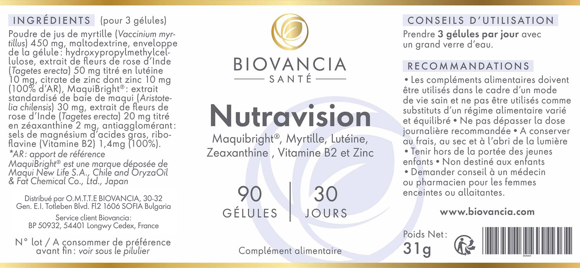 Nutravision composition
